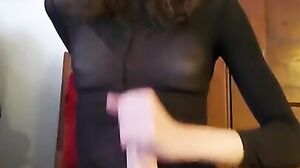 Big dick tgirl Rose Marie cums all over herself