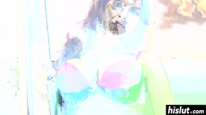 Sexy brunette in lingerie gets slammed