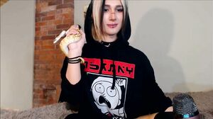 TGirl Jean Gray - Blond tranny stroking her big cock on webcam