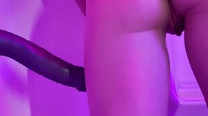 Asian Babe Neon Night Dildo Doggy In The Bath