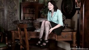 WeAreHairy - Zabrina Black - Black Stockings Blue Blous