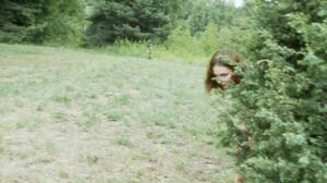 Curly Russian brunette fucked outside