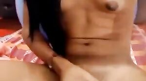 Small tit tranny strokes to pre cum display