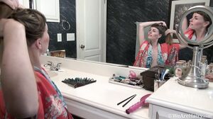 WeAreHairy - Leila Larson - Ornage Robe White Bathroom