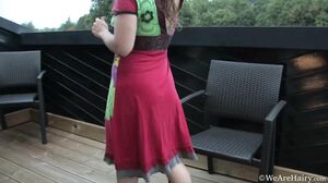 WeAreHairy - Lisandra - Red Dress Brown Balcony