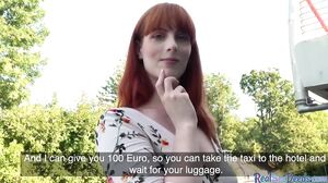 Pulled redhead doggystyled outdoor after riding cock