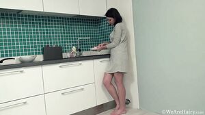 WeAreHairy - Ramira - Grey Dress Blue Kitchen