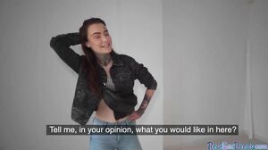 Redhead with tattoos and piercings receives doggystyle