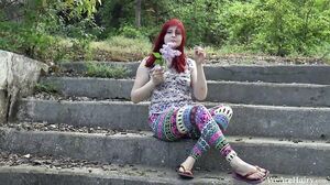 WeAreHairy - Red Bunny - Purple Flowers Floral Pants