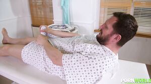 Nurse intern Kinuski doggy style over exam table (Kinus