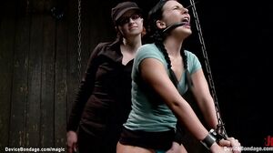 Shackled lesbian with box on her head