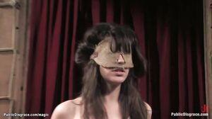 Blindfolded slut group fucked in public