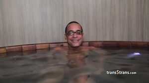 Guy enjoy threesome with two tgirls