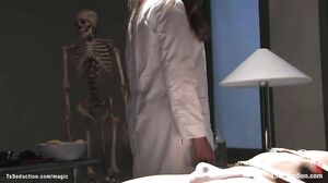 Mature TS doctor fucks bound black man