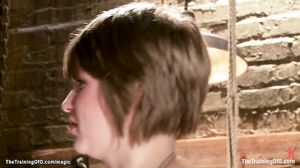 Strapped slave pussy clamped and opened