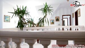 German brunette skinny model in business dress and nylo