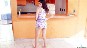 Skinny Latina in Kitchen Stripping and Masturbating