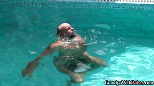 Babe sucking senior citizen outdoors in erotic couple