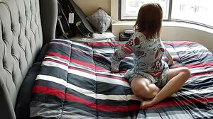 Hot Brunette MILF Caught Cheating Still Wearing Blue Dress