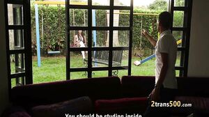 Guy fucks teen tranny in uniform