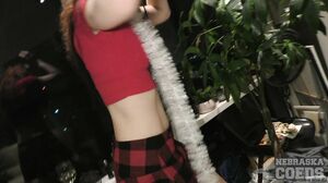 Ultra Hot Ginger Lea Headphones Drinking and Huge Rubbe