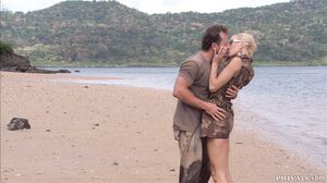 On the Tropical Beach Justine Joins Some Men and Gets B