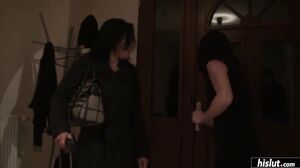 Madalyne fucks two guys before work in the shower to clean off their cum!