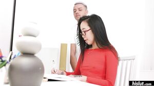 Li Loo keeps her cute glasses on as she drinks cum out of her studs cock