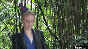 Angie Scorp's ass is pink from a spanking as he pulls out of her bum to cum
