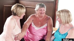Trisha, Chloe and Libby are naughty grannies that bring in a stud to fuck