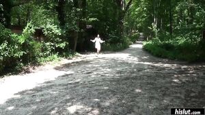 Caroline June has a quickie in the woods with her fuck buddie