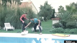 Sonia Kel and Rebecca Pinar bring home two surfer studs for a foursome