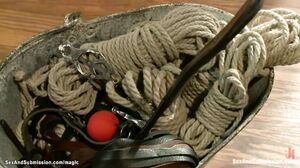 Babe bound to bed frame and fucked