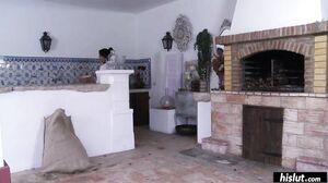 Sonia Kel plays with her clit piercing as she fucks two big dicked studs