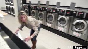 Nikky Clarisse fucks three dudes at once at a late night laundromat!