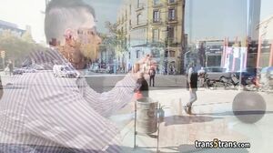 Ebony shemale fucked for cash