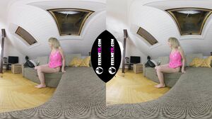 Limona poses in vr180 backstage and shows her big tits and pussy