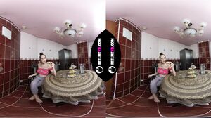 Lina eats a donut and masturbates in the kitchen vr180