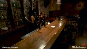 TS bartender anal fucks business man