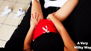 Huge tits soccer player rides her dildo after the train