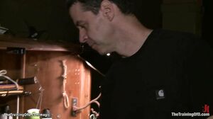 Big tits blond trainee playing with ass