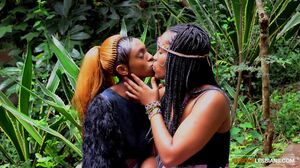 Ebony party queens outdoor lesbian makeout in African m