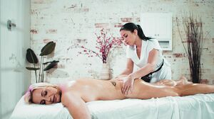 Lesbian masseuse pussy lick milf client