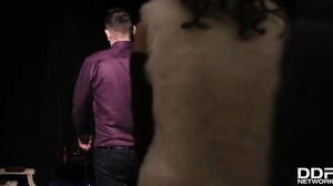 Petite blonde Gina Gerson handcuffed, gagged & fucked by two dominant studs GP545