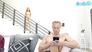 Redheaded milf gets fucked with dildo and sucks and titfucks rubber dick