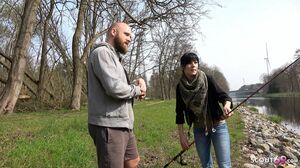 Cute German Teen Laura blow Stranger Cock Outdoor before Public Pissing