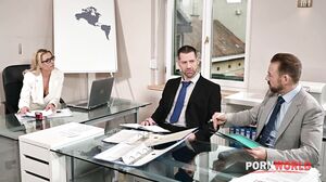 Sexually Frustrated Boss Shalina Devine Talks Employees Into Double Penetration Fuck