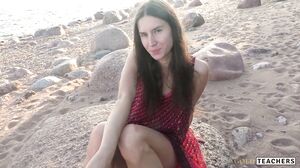 GoldTeachers - Beautiful teen sucks cock on the beach.