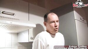 German amateur casting with curly hair chubby housewife