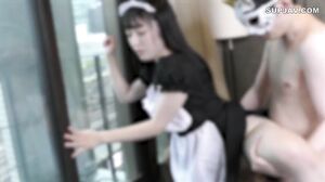 Mirai-chan gets a lot of vaginal cum shot while standing back as a maid
